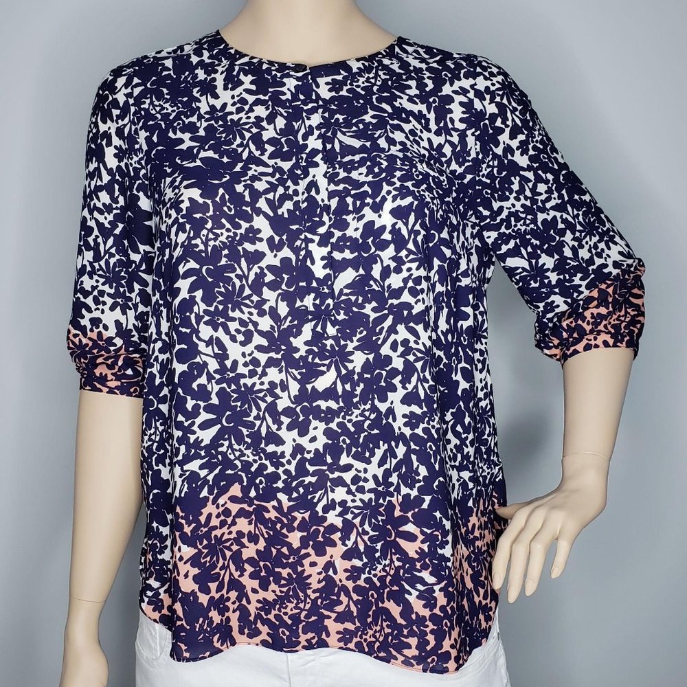 NYDJ Three Quarter Sleeve Sheer Floral Blouse 1X